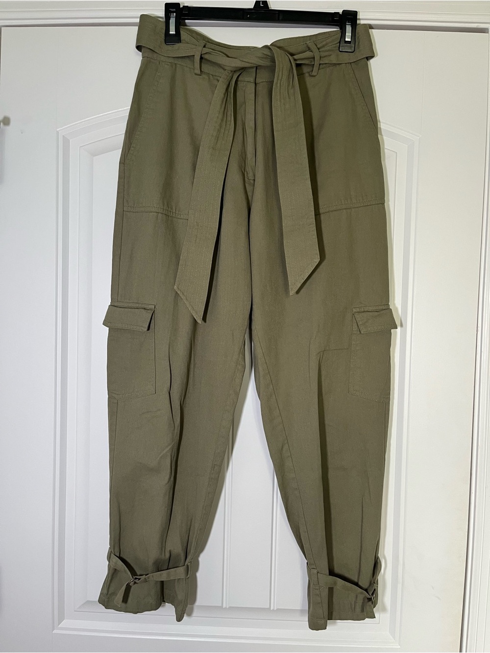 Cleobella Olive Green Tie-Waist Cargo Pants Size Small Fall Modern Minimalist